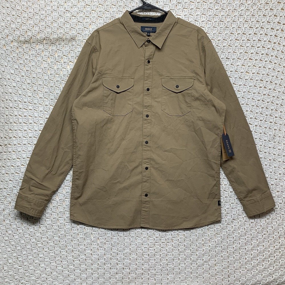 Roark Men's Casual Button-Down Shirt in Olive/Tan NWOT